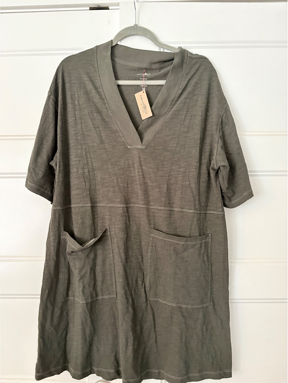Natural Life NWT Charcoal Cotton Pocket T Shirt Tunic Dress Size Medium